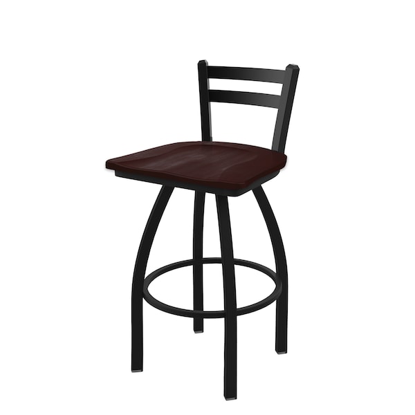 25" Low Back Swivel Counter Stool, Black Wrinkle, Dark Cherry Maple Seat